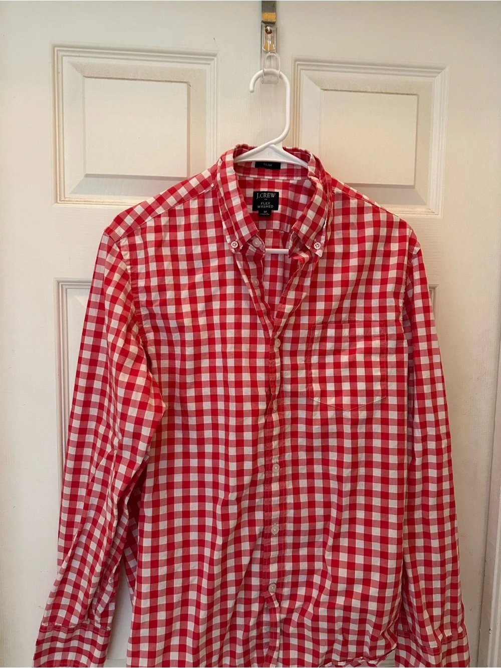 J. Crew Red and White Gingham Button-Down Shirt